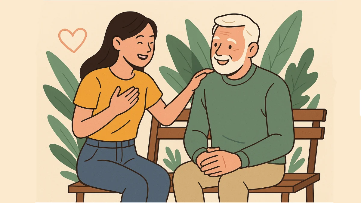 Seseorang menunjukkan sifat baik melalui tindakan sederhana yang penuh empati dan kepedulian.