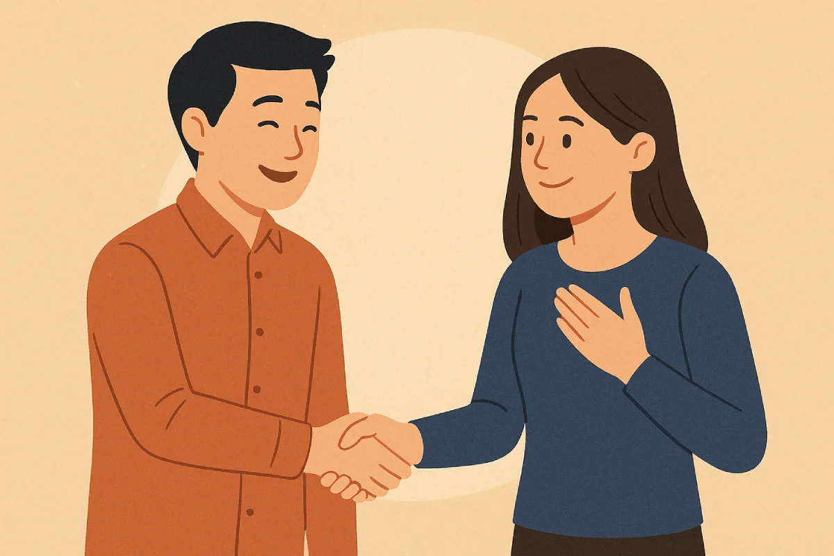 Mengucapkan Terima Kasih Secara Tulus adalah bentuk penghargaan yang mendalam terhadap bantuan atau dukungan yang diterima, seperti dalam momen ini di mana kedua orang saling menghargai dan merasa dihargai.